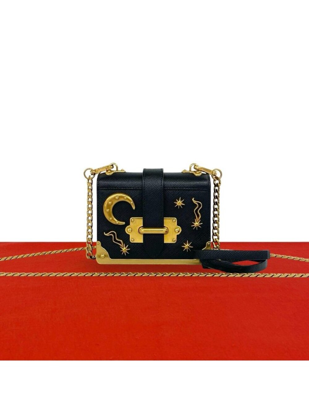 Prada Cahier Studs Logo Saffiano Leather Shoulder Bag Mini Pochette Crossbody
